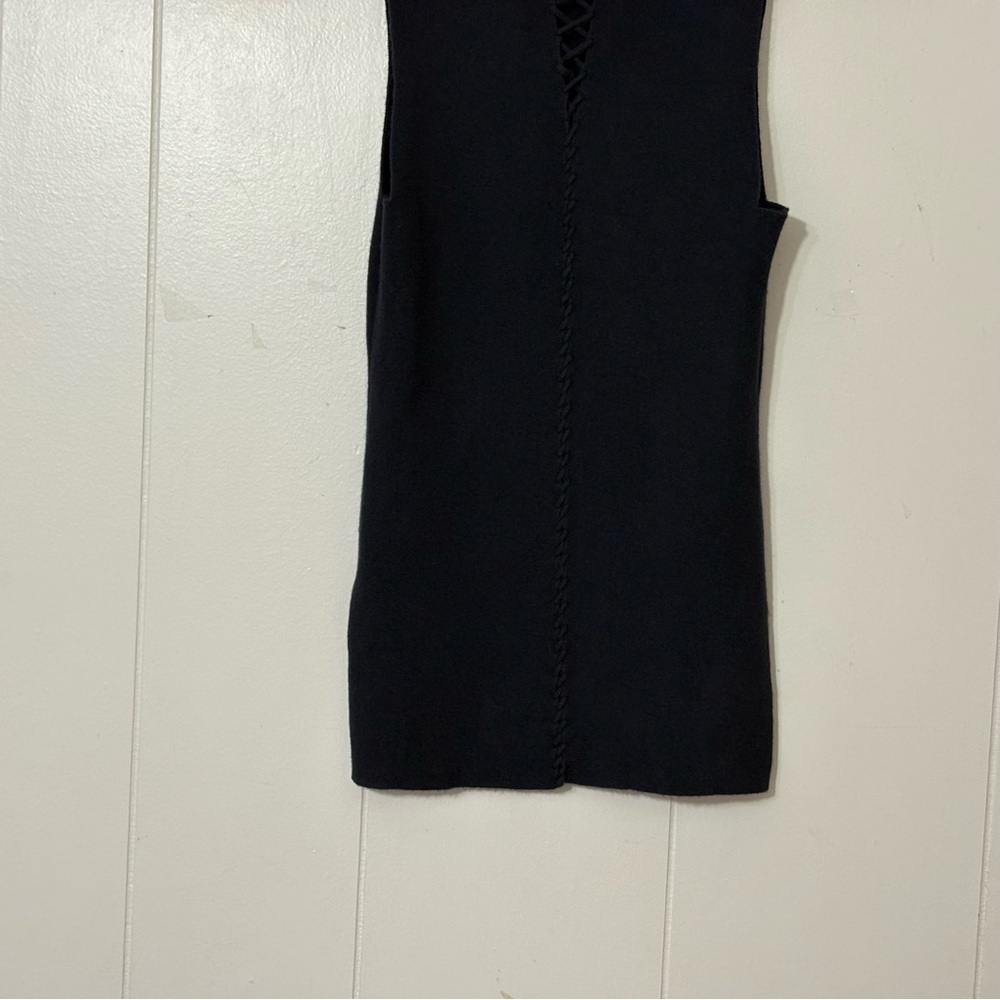 Minie Rose Black Ribbed Knit Tank Top Lace Up Back Sleeveless Size S - Picture 3 of 6